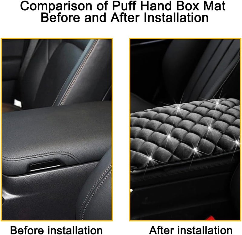 Mandark Bling Car Center Console Cover, Crystal Rhinestone Fluffy Automotive Armrest Seat Box Cushion Pad, Soft Comfortable Diamond Arm Rest Protection Mat, Universal Vehicle Accessories (Black) - Image 5